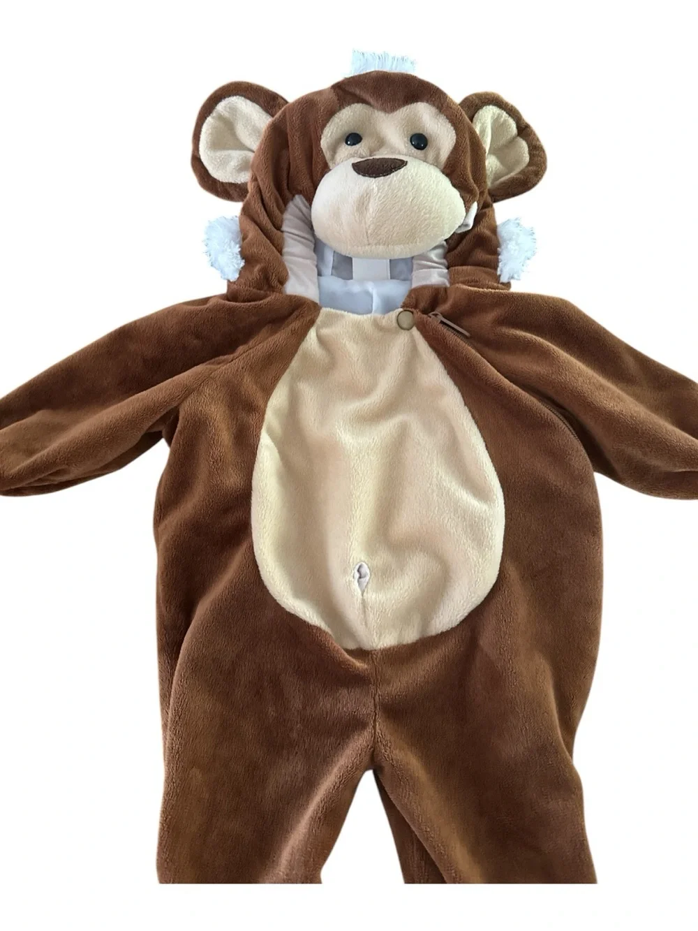 Plush Brown Beige Monkey Halloween Costume Infant Hooded Jumpsuit‎ Side Zip 0-6